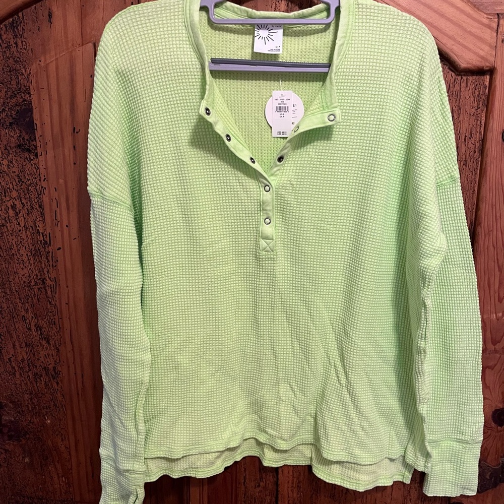 Aerie Lime Green Waffle Knit Top